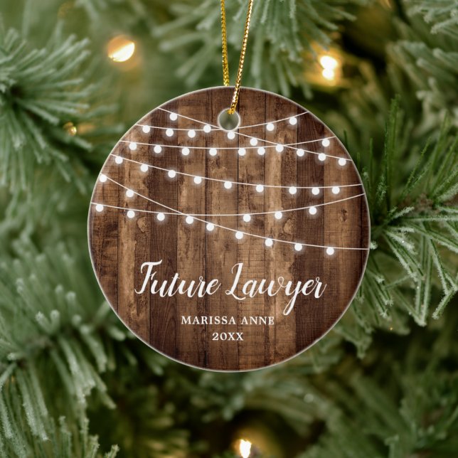 Future Lawyer Personalized Rustic Law School Ceramic Ornament (Tree)
