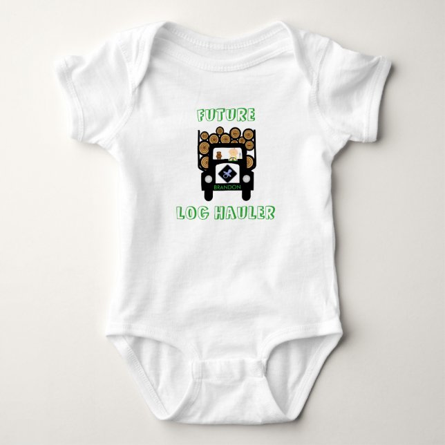 Future Log Hauler Baby Driving Log Truck Baby Bodysuit (Front)