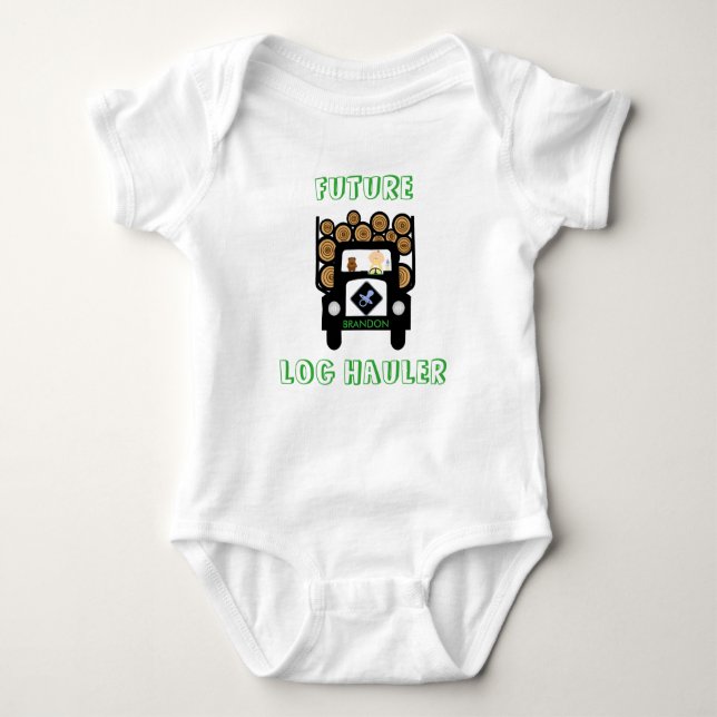 Future Log Hauler Baby Driving Log Truck Bodysuit (Front)