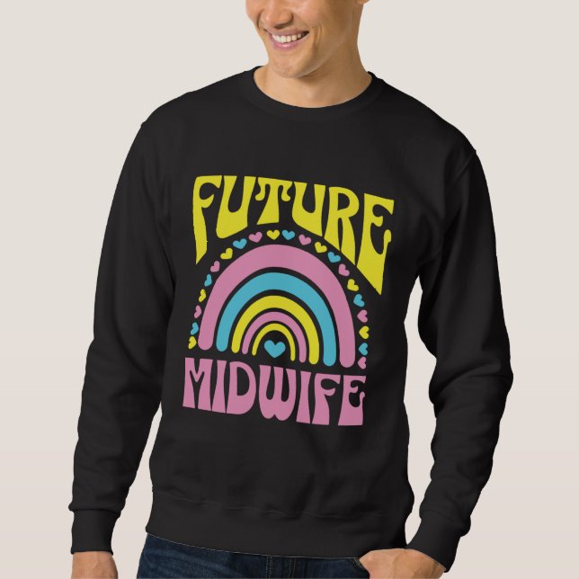Future Midwife Bright Retro Rainbow Midwifes Train Sweatshirt (Front)