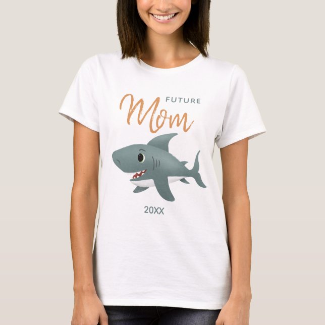 Future Mom to be Blue Ocean Shark T-Shirt (Front)