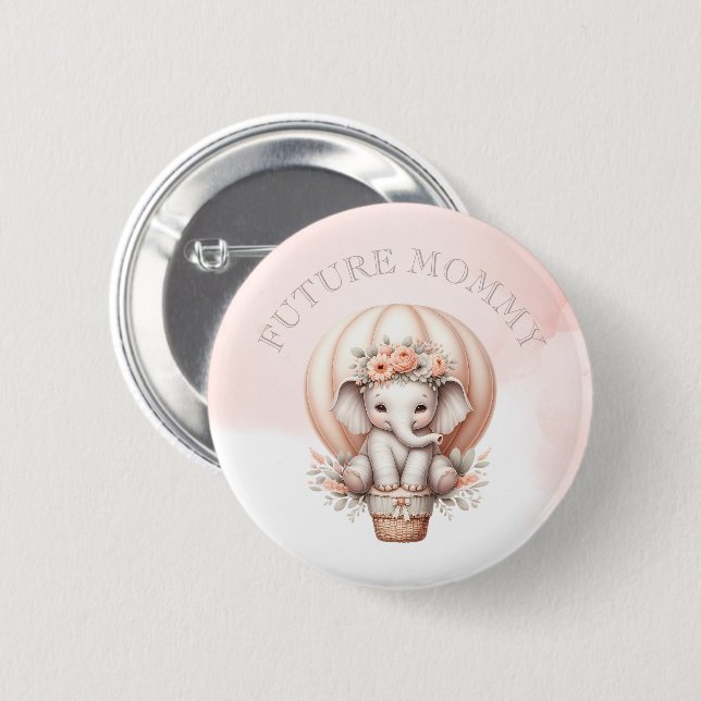 Future Mommy Baby Shower Peach Elephant Button (Front & Back)