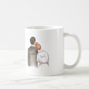 Future Mr. and Mrs. Dk Br Man Red Bun Bride Coffee Mug