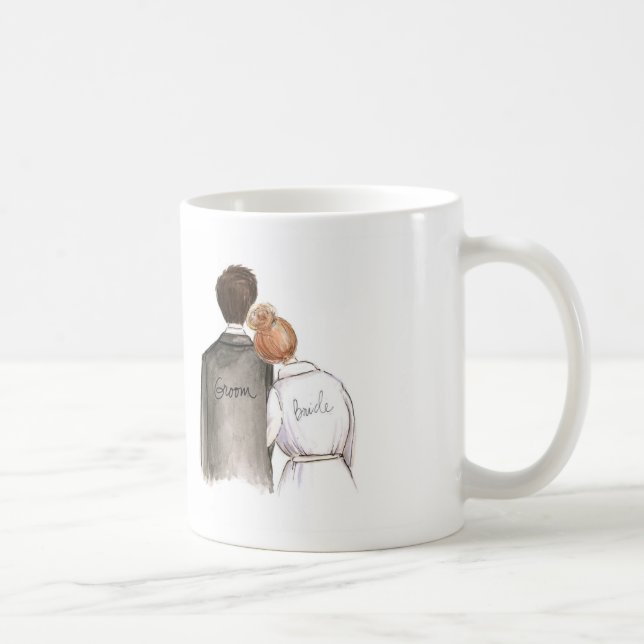 Future Mr. and Mrs. Dk Br Man Red Bun Bride Coffee Mug (Right)