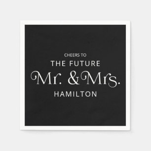 Future Mr and Mrs Engagement Party Black Napkins
