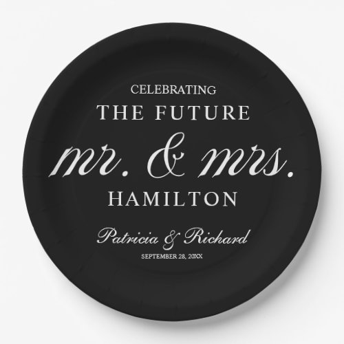Future Mr and Mrs Engagement Party Black Paper Plates