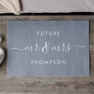 Future Mr and Mrs Hand Modern Script Dusty Blue Doormat