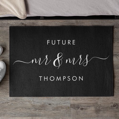 Future Mr and Mrs Hand Scripted Family Black Doormat