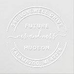 Future Mr and Mrs Personalized Round Wedding Embosser<br><div class="desc">Elegant "Future Mr and Mrs" personalized wedding return address embosser features modern calligraphy script writing framed by a double circle frame with round custom home address text. Personalize with your future married last name and home address.</div>