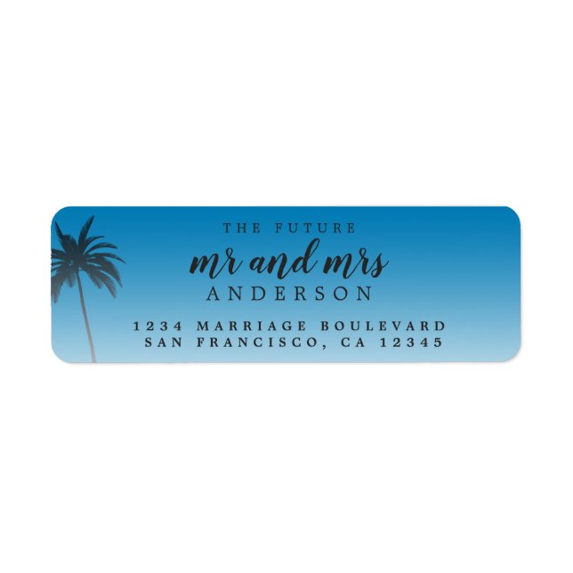 Future Mr Mrs Blue Beach Wedding Return Address Label (Front)