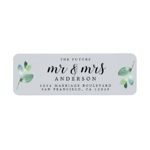 Future Mr Mrs Blue Foliage Wedding Return Address Label