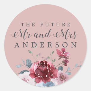 Future Mr Mrs Burgundy Floral Pink Envelope Seal