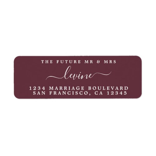 Future Mr Mrs Burgundy Wedding Return Address Label