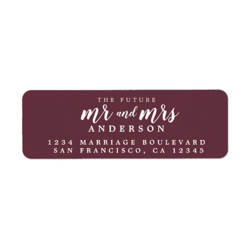 Future Mr Mrs Burgundy Wedding Return Address Label