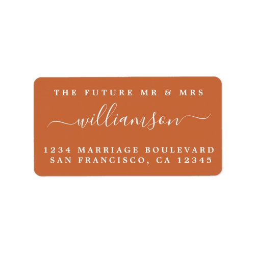 Future Mr Mrs Burnt Orange Wedding Return Address Label