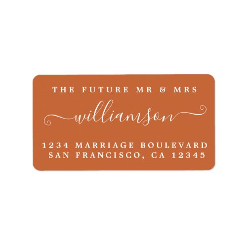Future Mr Mrs Burnt Orange Wedding Return Address Label