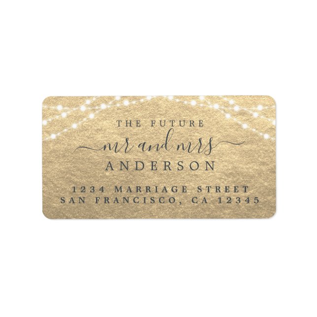 Future Mr Mrs Champagne Gold Lights Wedding Label (Front)