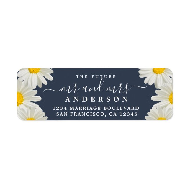 Future Mr Mrs Daisies Blue Wedding Return Address  Label (Front)