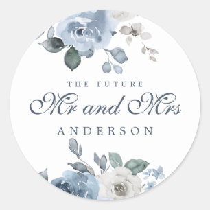 Future Mr Mrs Dark Blue Ivory Floral Winter Classic Round Sticker