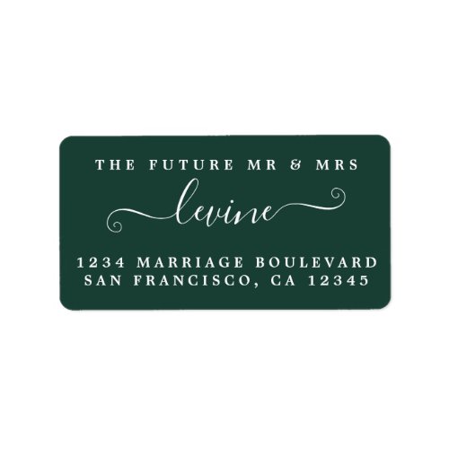 Future Mr Mrs Dark Green Wedding Return Address Label