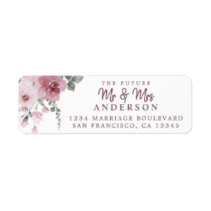 Future Mr Mrs Dusty Rose Floral Return Addres Label
