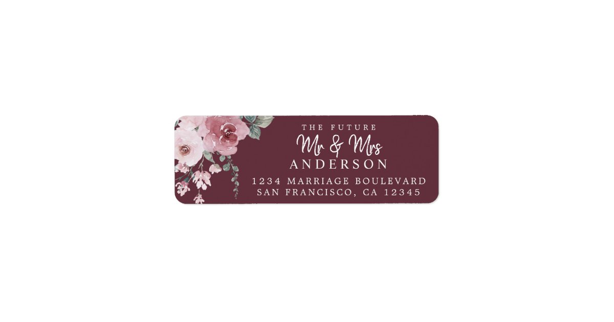 Future Mr Mrs Dusty Rose Floral Return Address Label | Zazzle