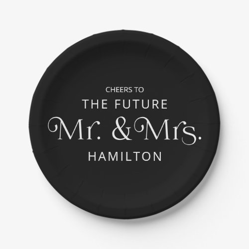 Future Mr  Mrs Engagement Party Black Paper Plates