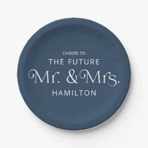 Future Mr & Mrs Engagement Party Blue Paper Plates