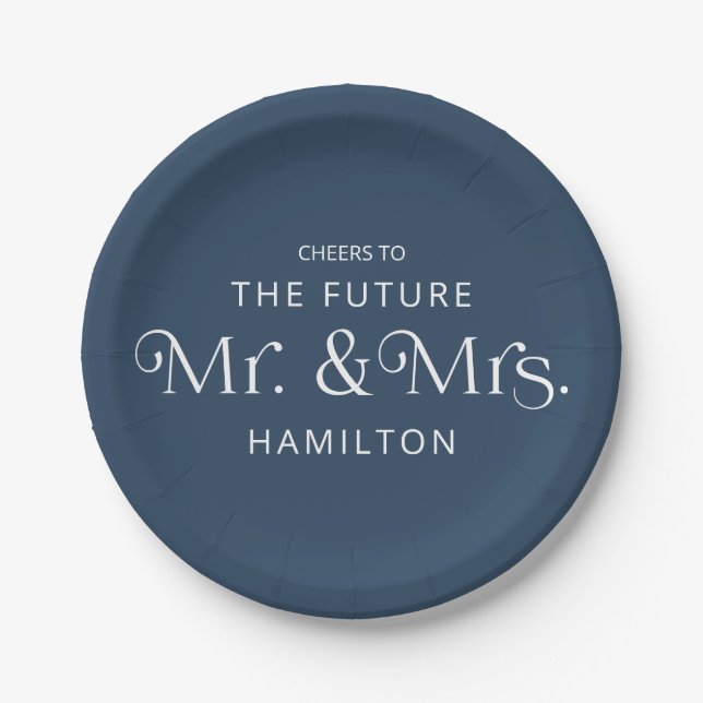Future Mr & Mrs Engagement Party Blue Paper Plates (Front)