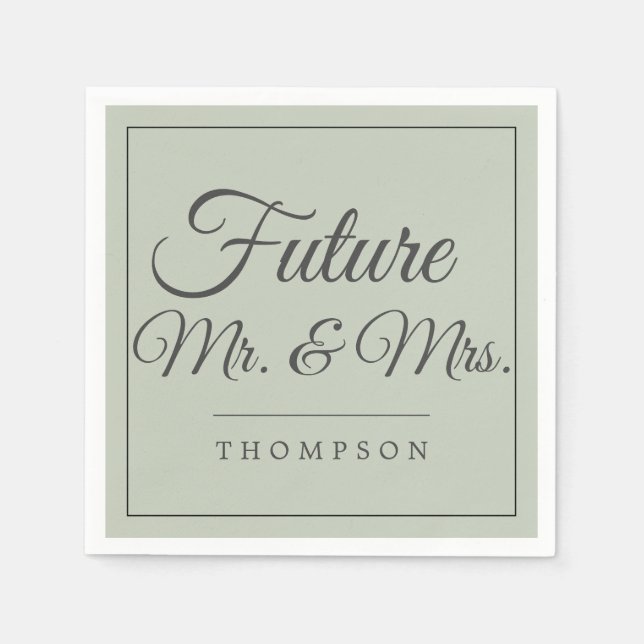 Future Mr & Mrs Engagement Party Olive Green Paper Napkins (Front)