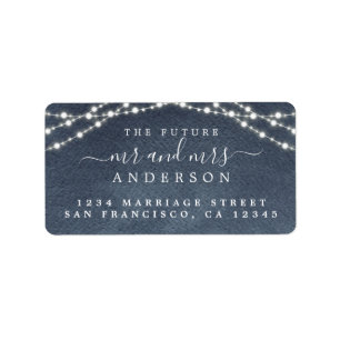 Future Mr Mrs Fairy Lights Blue Wedding Address Label