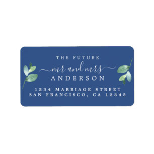 Future Mr Mrs Foliage Classic Blue Wedding Address Label
