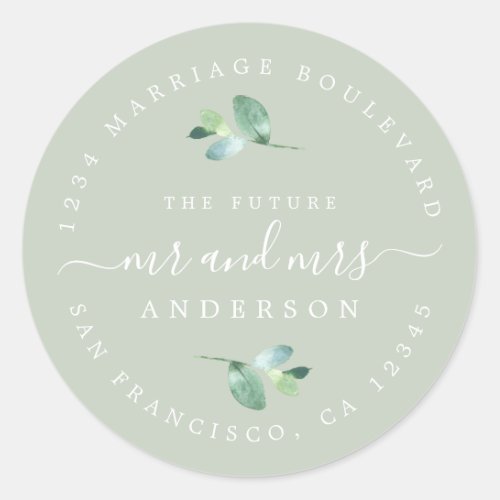 Future Mr Mrs Foliage Wedding Return Address Classic Round Sticker