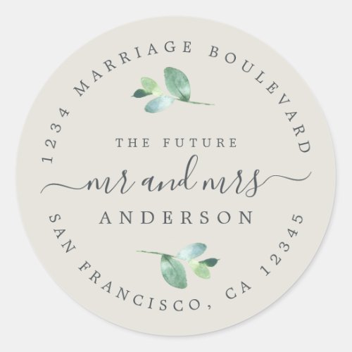 Future Mr Mrs Foliage Wedding Return Address Classic Round Sticker