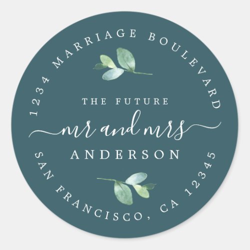 Future Mr Mrs Foliage Wedding Return Address Classic Round Sticker