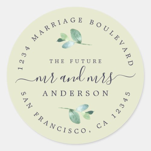 Future Mr Mrs Foliage Wedding Return Address Classic Round Sticker