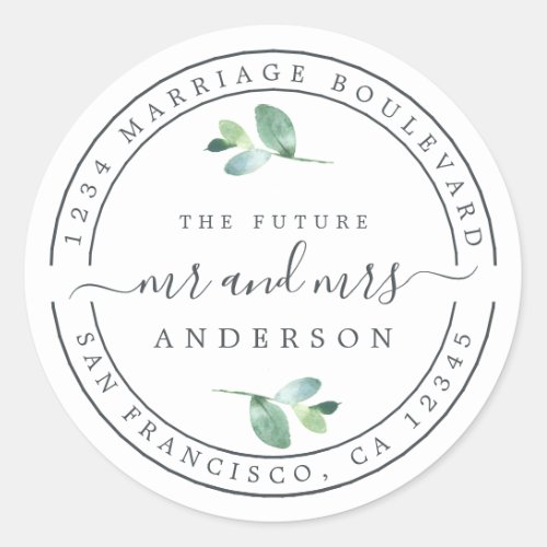 Future Mr Mrs Foliage Wedding Return Address Classic Round Sticker