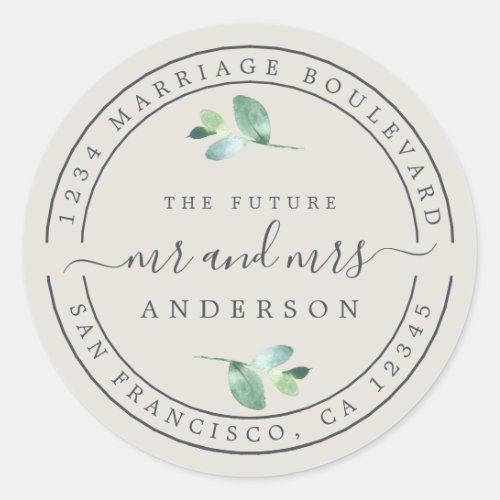 Future Mr Mrs Foliage Wedding Return Address Classic Round Sticker