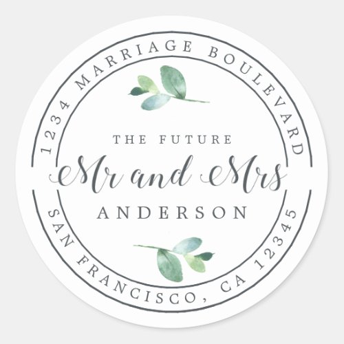 Future Mr Mrs Foliage Wedding Return Address Classic Round Sticker