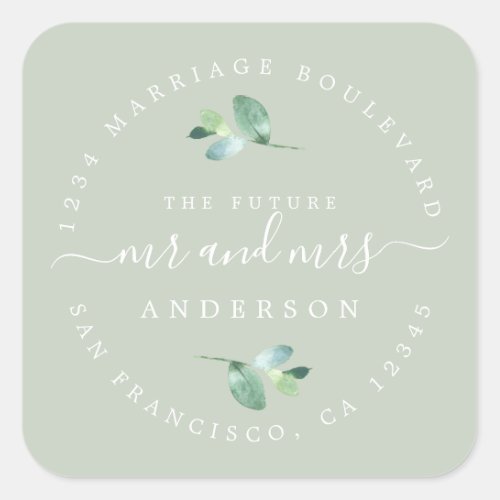 Future Mr Mrs Foliage Wedding Return Address Square Sticker