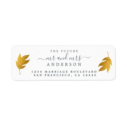 Future Mr Mrs Gold Leaf Wedding Return Address Label