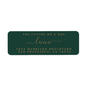 Future Mr Mrs Gold Script Wedding Dark Green Label
