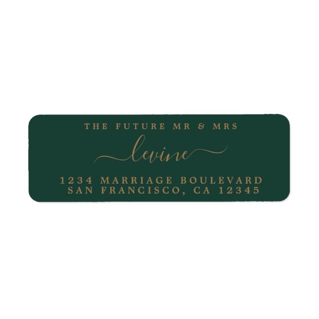 Future Mr Mrs Gold Script Wedding Dark Green Label (Front)