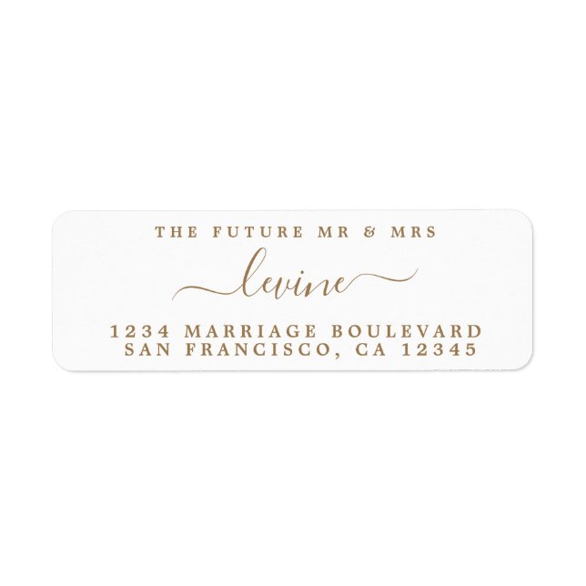 Future Mr Mrs Gold Script Wedding Return Address Label (Front)