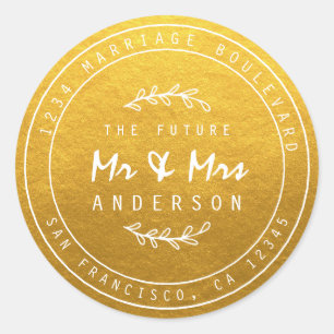 Future Mr Mrs Gold Wedding Return Address Classic Round Sticker