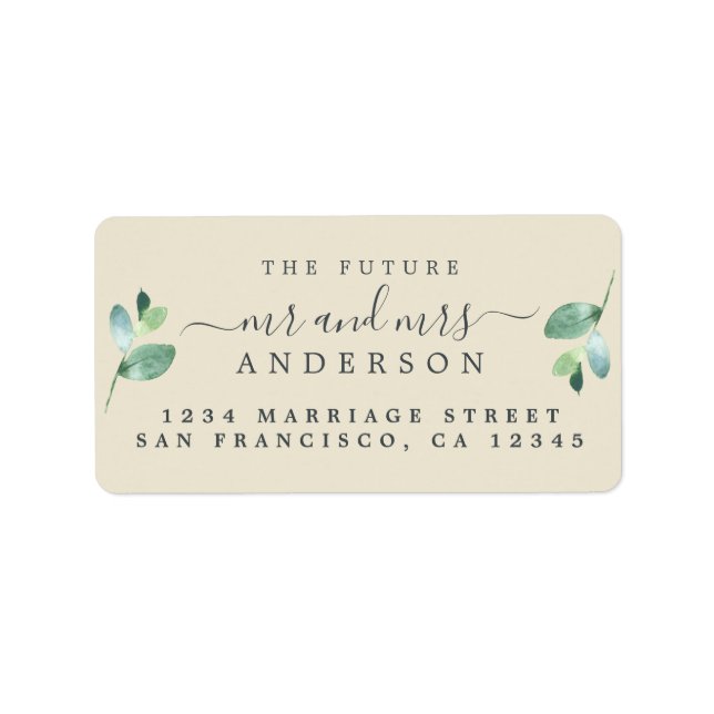 Future Mr Mrs Green Foliage Address Label (Front)
