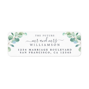 Future Mr Mrs Green Foliage Wedding Return Address Label