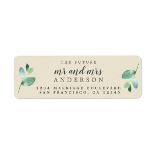 Future Mr Mrs Green Foliage Wedding Return Address Label