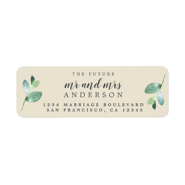 Future Mr Mrs Green Foliage Wedding Return Address Label (Front)