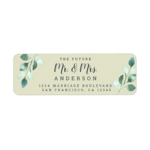 Future Mr Mrs Green Foliage Wedding Return Address Label